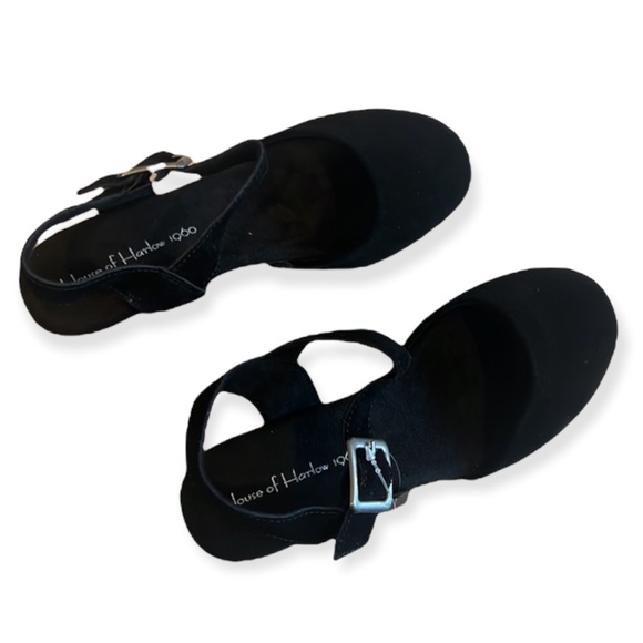 NWT House of Harlow Black Leather Suede Clogs Cherub platform heeled sandals - Picture 7 of 14